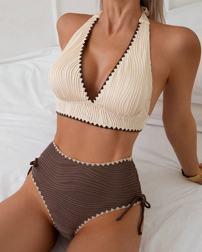 Halter Neck Contrast Kleur Bikini Twee-Delige Set