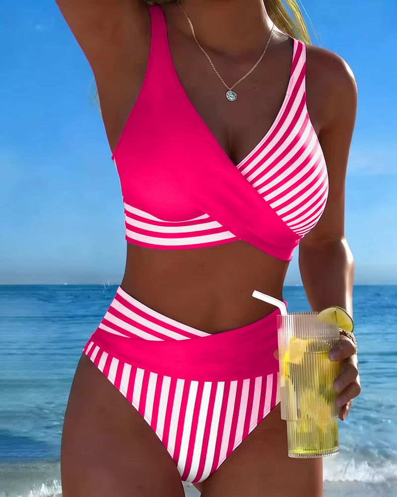 Kruislingse Gestreepte Print Bikini