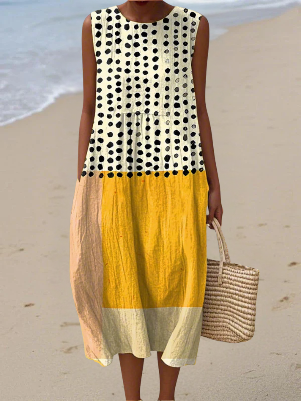 Van Delft Mode® | Polka Colorblock Midi Jurk