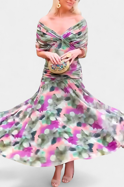 Van Delft Mode® | Lange Bloemen V-Hals Jurk