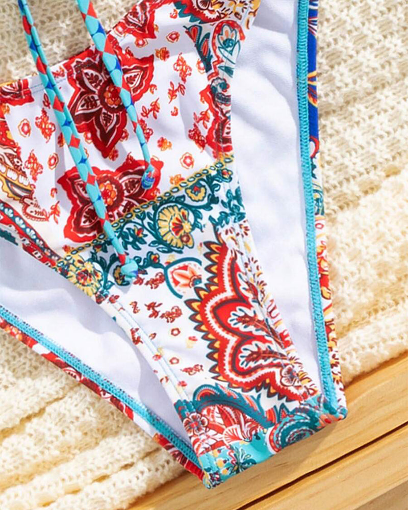 Geprinte Lace-Up Sexy Triangle Bikini