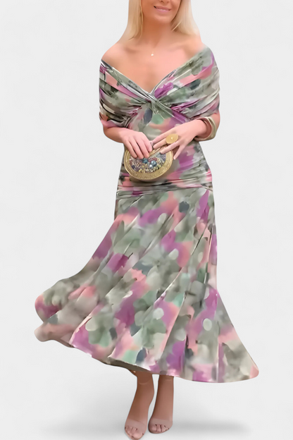 Van Delft Mode® | Lange Bloemen V-Hals Jurk