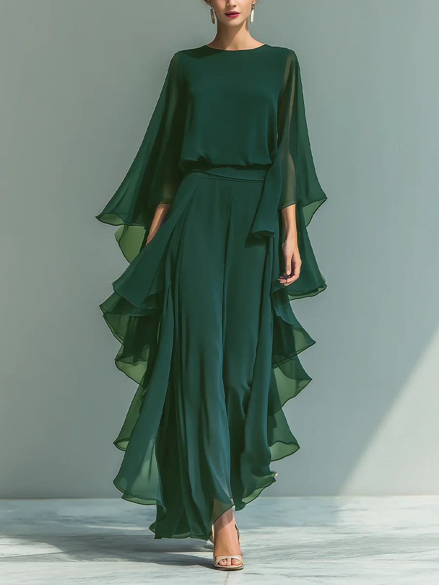 Van Delft Mode® | Elegante chiffonjurk met ruches