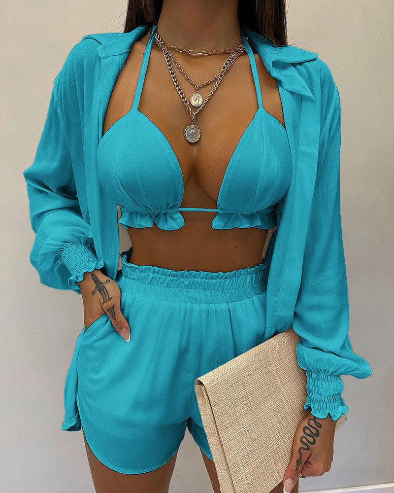 Ballonmouw shirt bikini drie-delige set