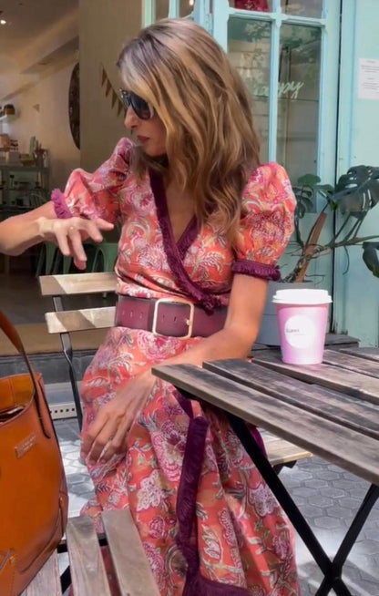 Van Delft Mode® | Elegante Roze Maxi Dress met Korte Mouwen