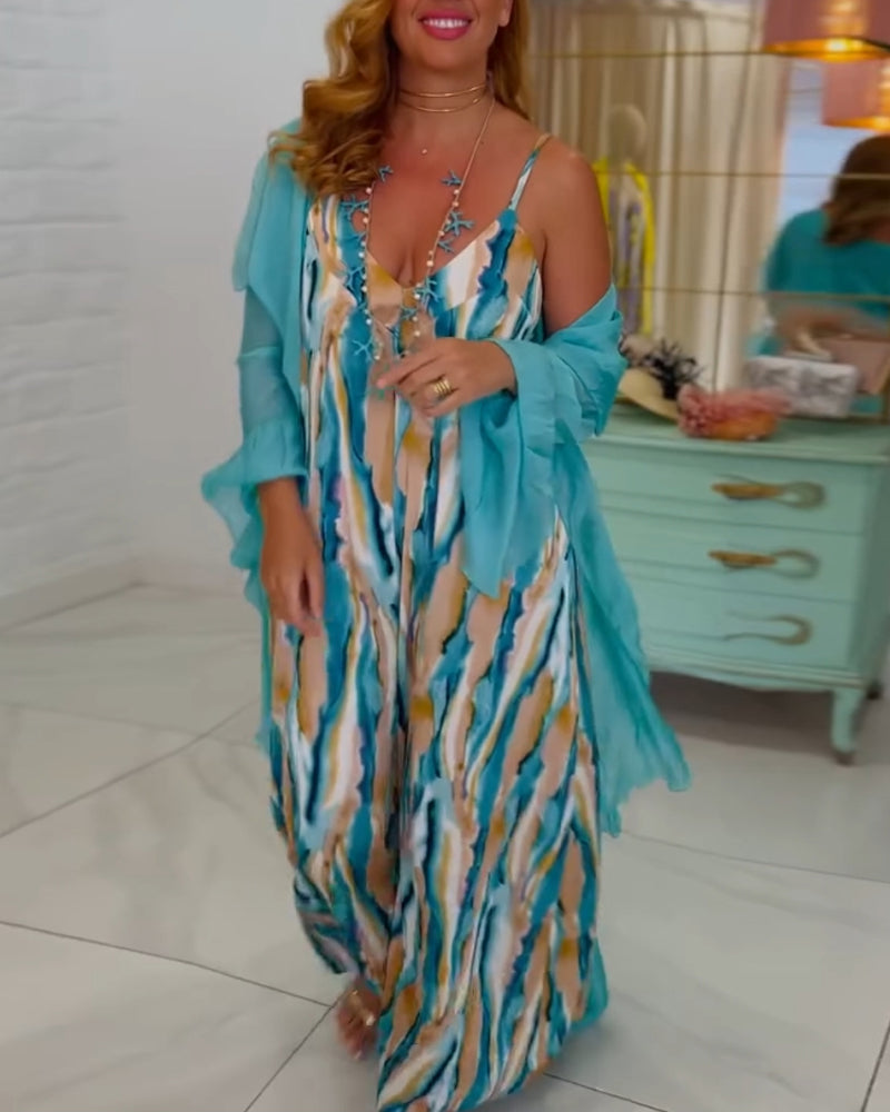 Geprinte suspender jumpsuit set