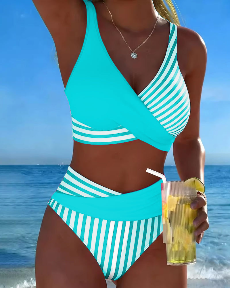 Kruislingse Gestreepte Print Bikini