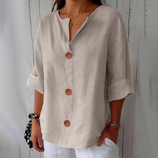 Van Delft Mode® | Minimalistische Blouse met Verticale Structuur