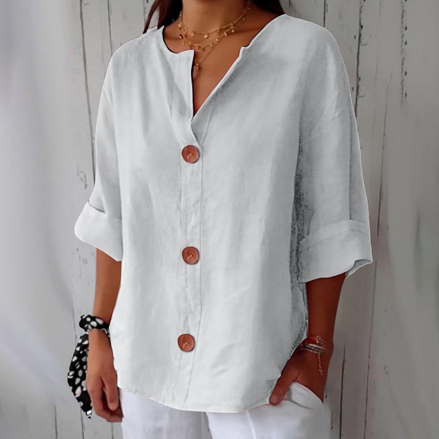 Van Delft Mode® | Minimalistische Blouse met Verticale Structuur