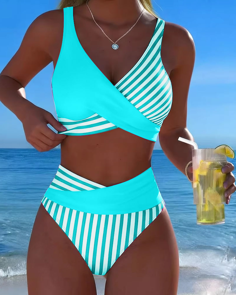 Kruislingse Gestreepte Print Bikini
