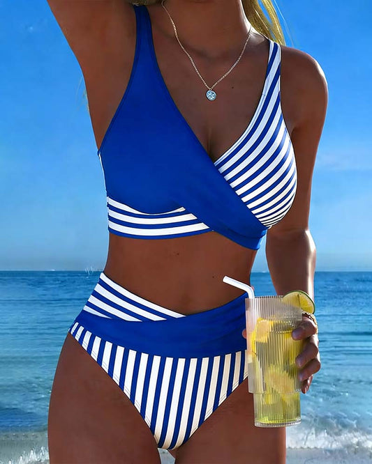 Kruislingse Gestreepte Print Bikini