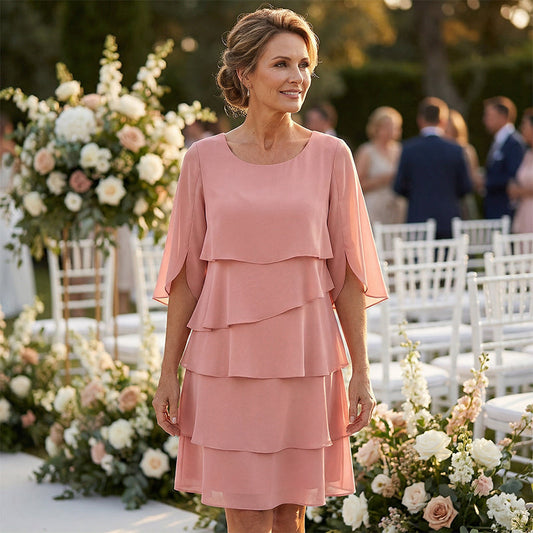 Van Delft Mode® | Elegante gelaagde jurk met ruchesmouwen voor dames