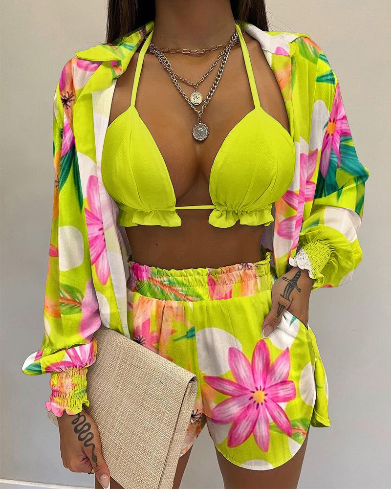 Ballonmouw shirt bikini drie-delige set