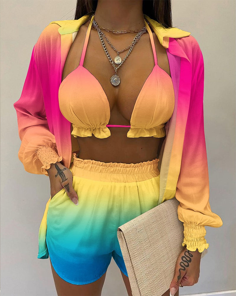 Ballonmouw shirt bikini drie-delige set