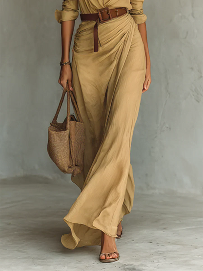 Camille™ | Maxi jurk met revers en ceintuur in de taille
