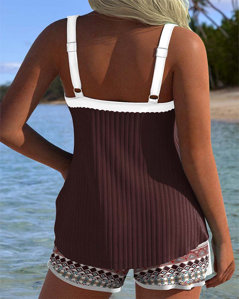 Geribbelde Strandshorts Gedrukt Boxer Tankini