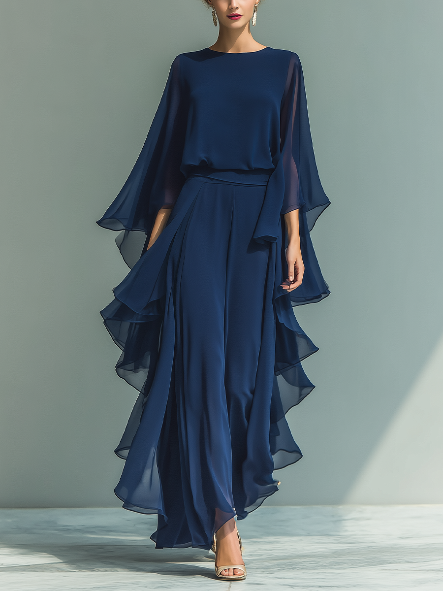 Marineblauwe Chiffon Set Rimpels