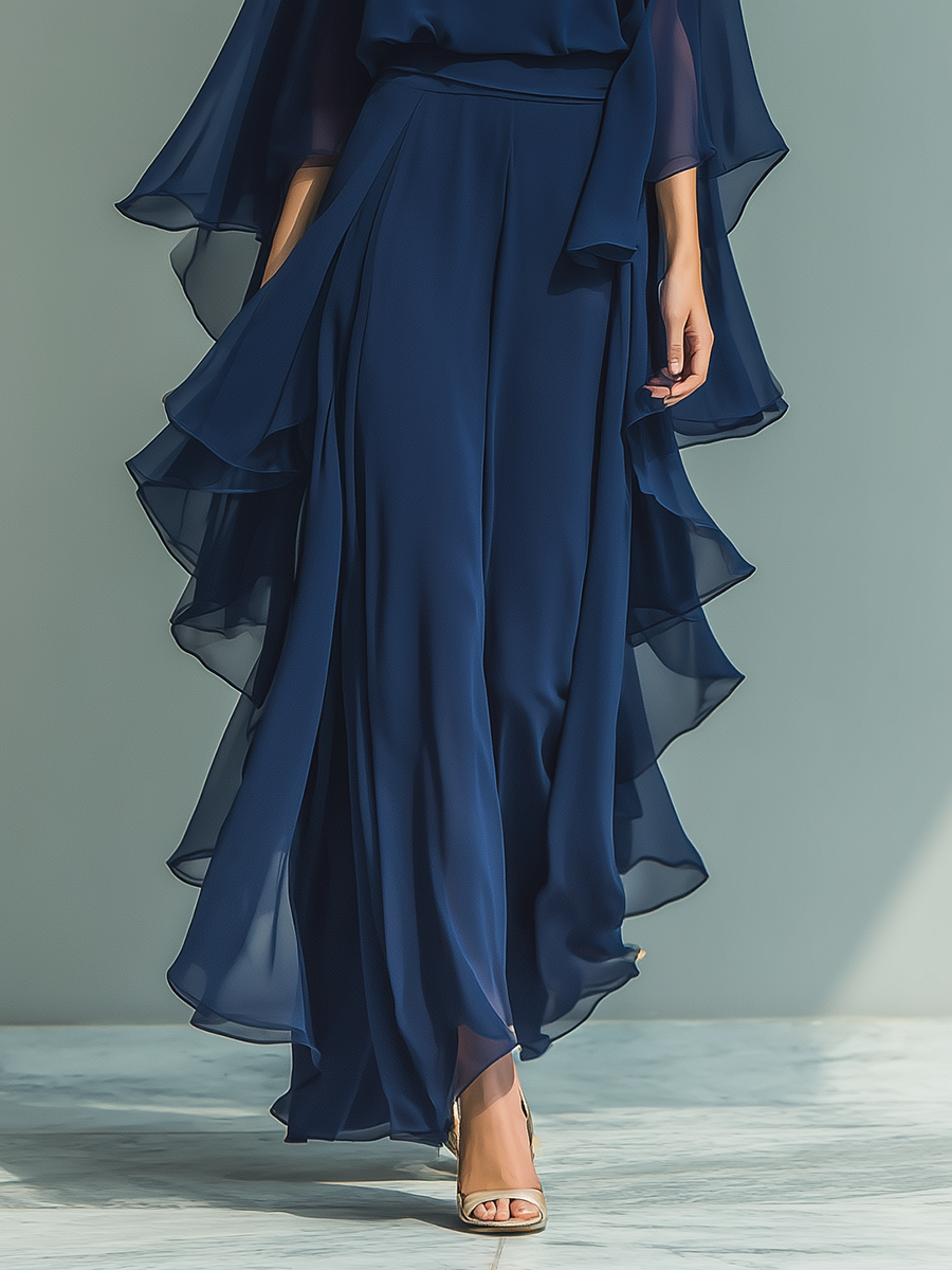 Marineblauwe Chiffon Set Rimpels