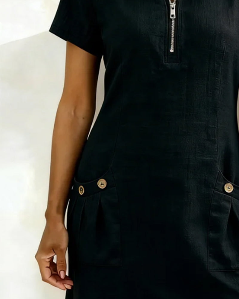 Van Delft Mode® | Katoenen jurk met ritszak