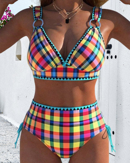 Casual Geruite Twee-delige Bikini Zwemoutfit