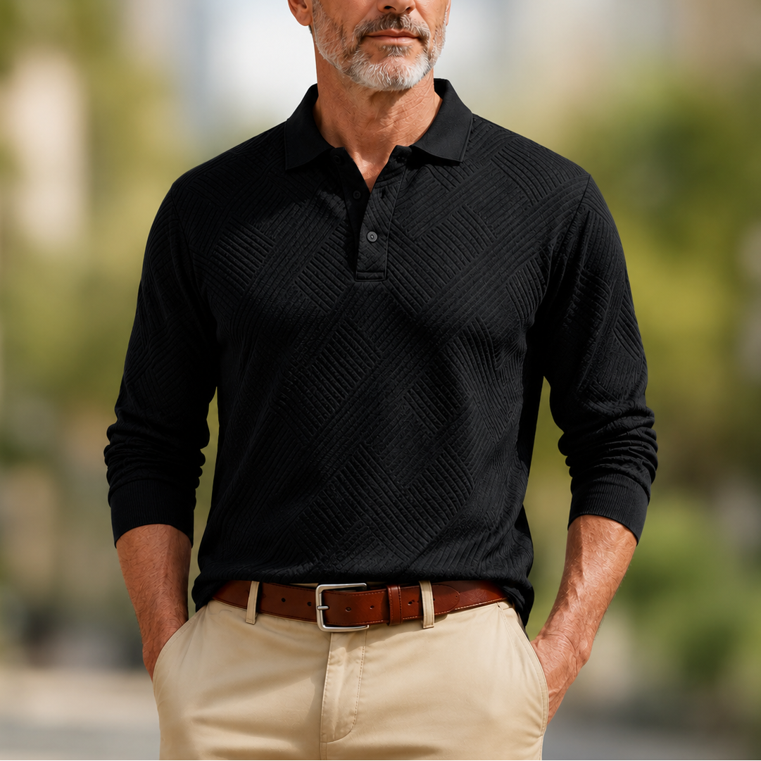 Van Delft Mode® | Comfortabele heren polo met lange mouw