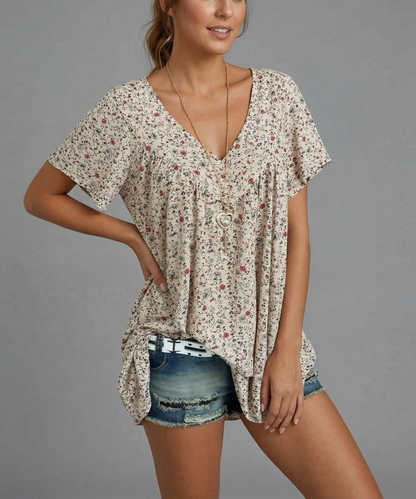 Van Delft Mode® | T-shirt Flora met V-hals