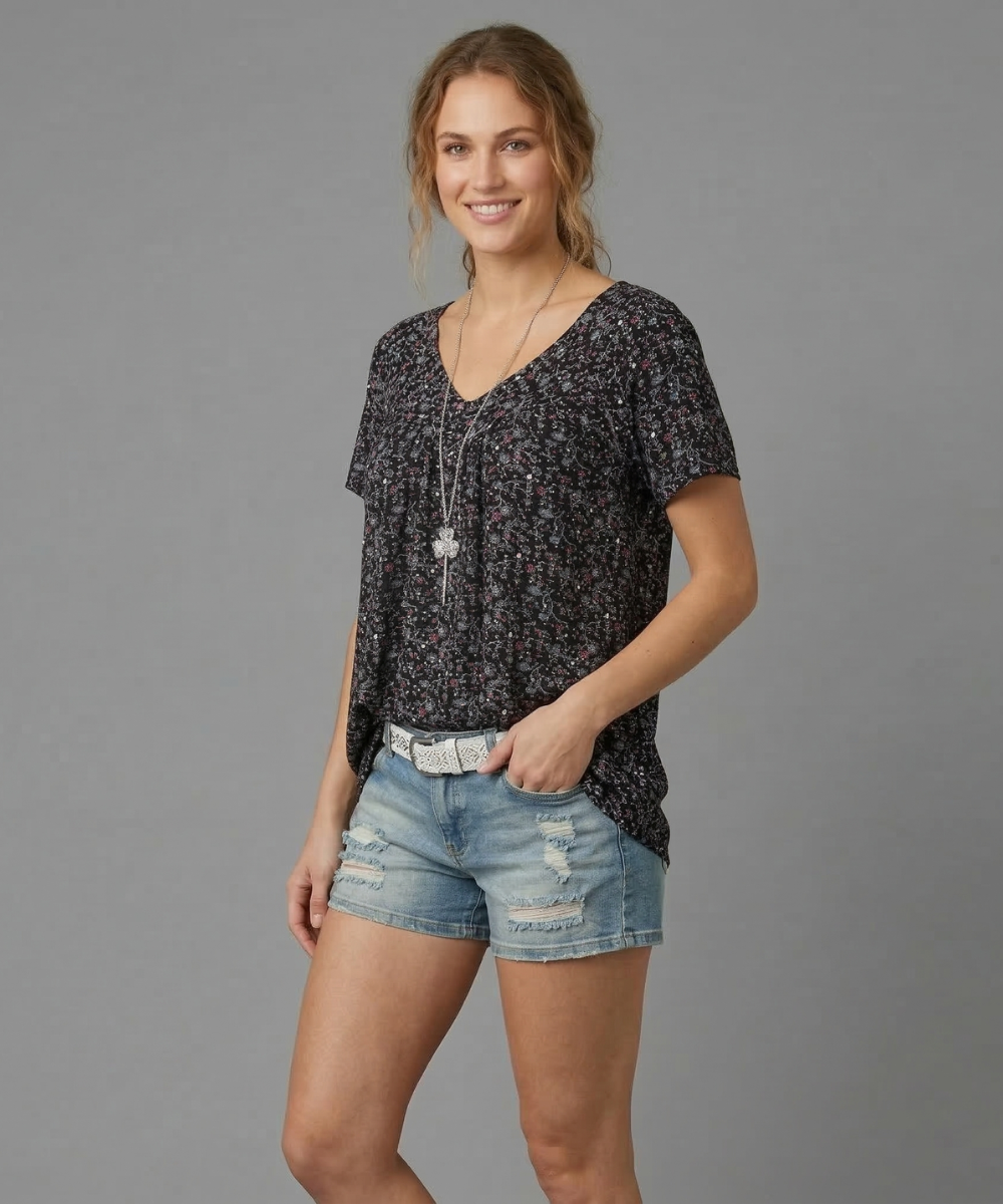 Van Delft Mode® | T-shirt Flora met V-hals