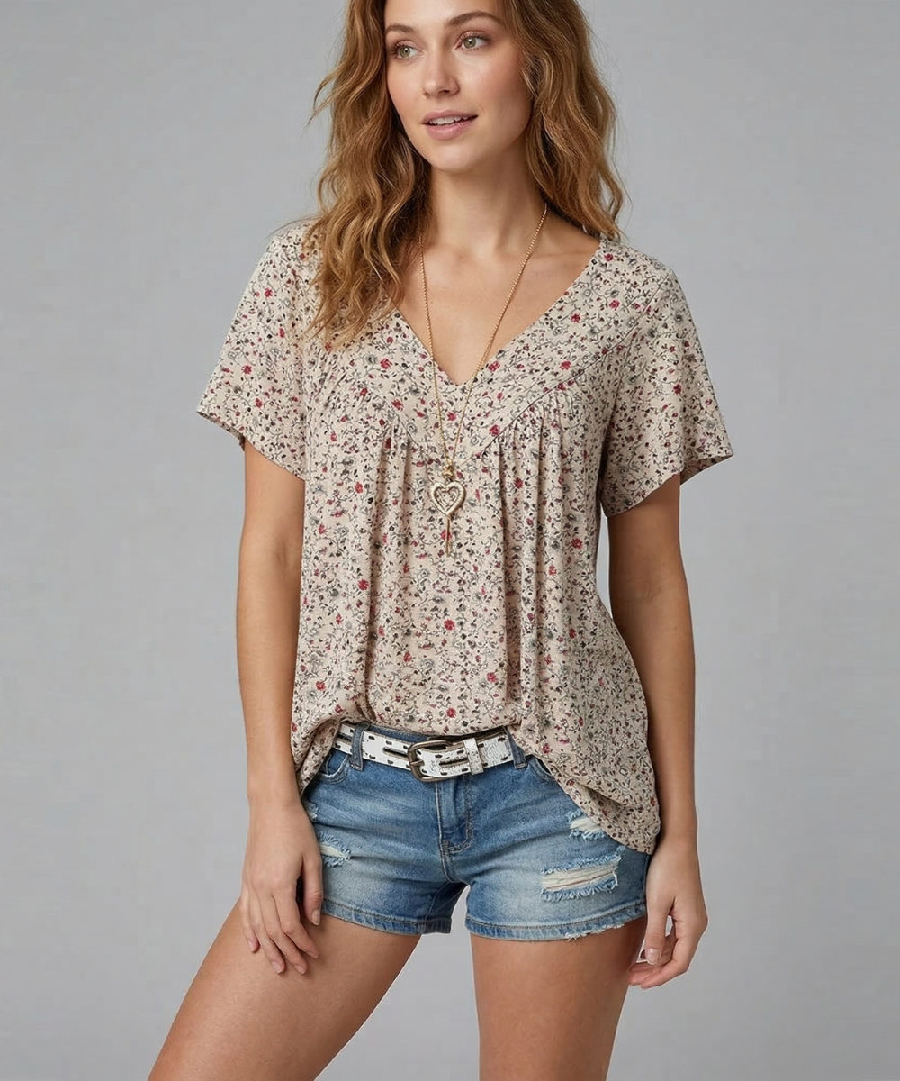 Van Delft Mode® | T-shirt Flora met V-hals