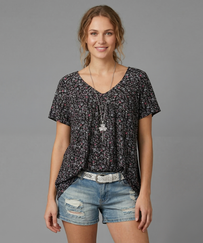 Van Delft Mode® | T-shirt Flora met V-hals