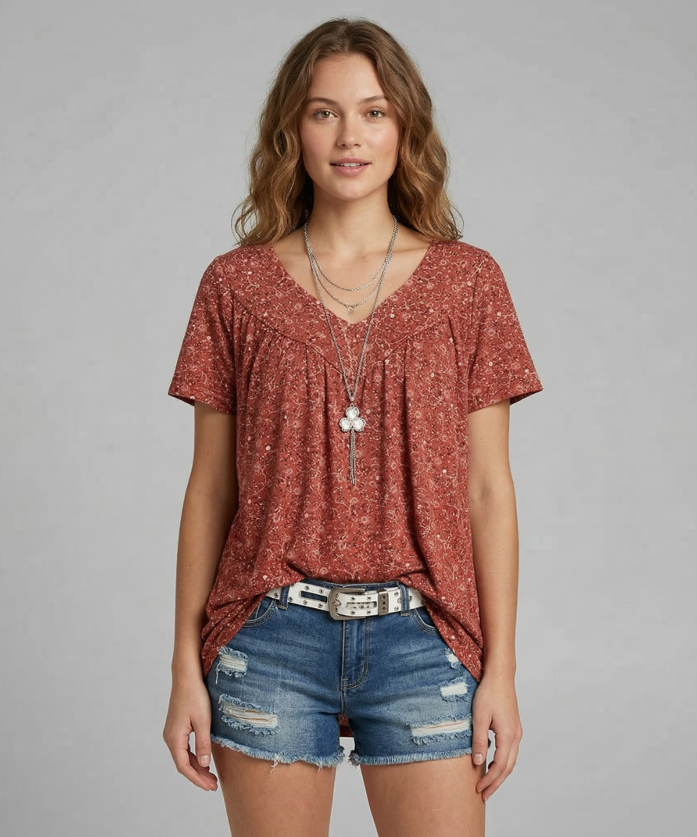 Van Delft Mode® | T-shirt Flora met V-hals