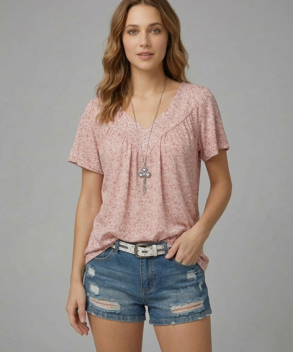 Van Delft Mode® | T-shirt Flora met V-hals