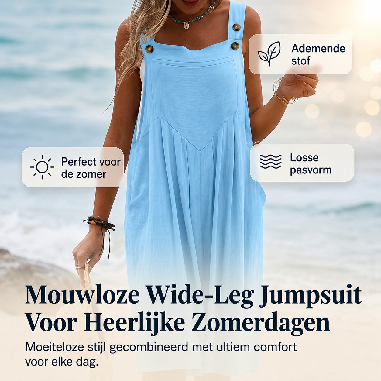 Van Delft Mode® | Mouwloze jumpsuit met wijde pijpen