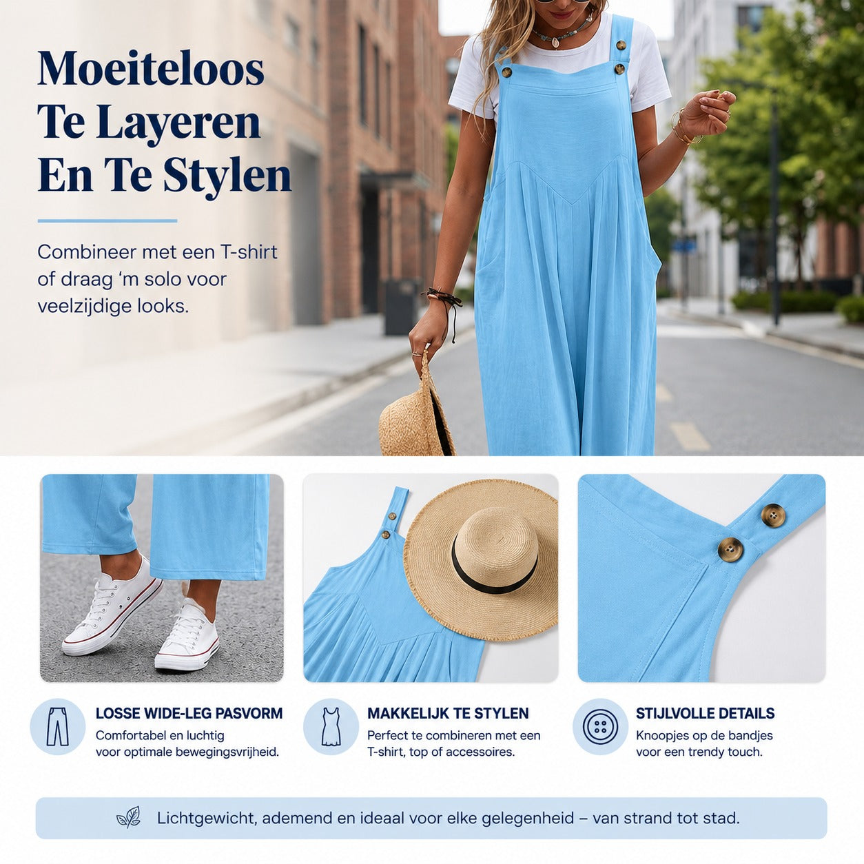 Van Delft Mode® | Mouwloze jumpsuit met wijde pijpen