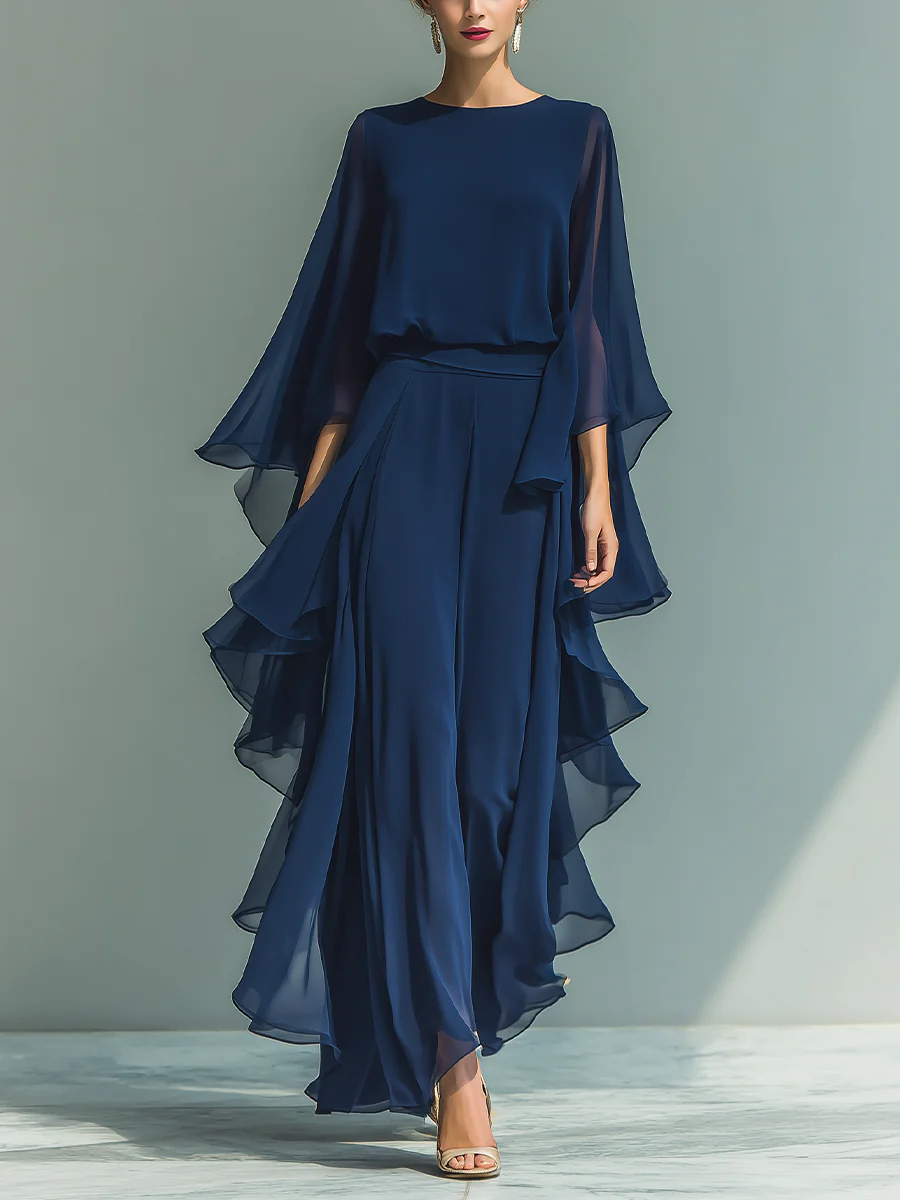 Van Delft Mode® | Elegante chiffonjurk met ruches