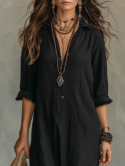 Maxi zwarte jurk met knopen | Soline™