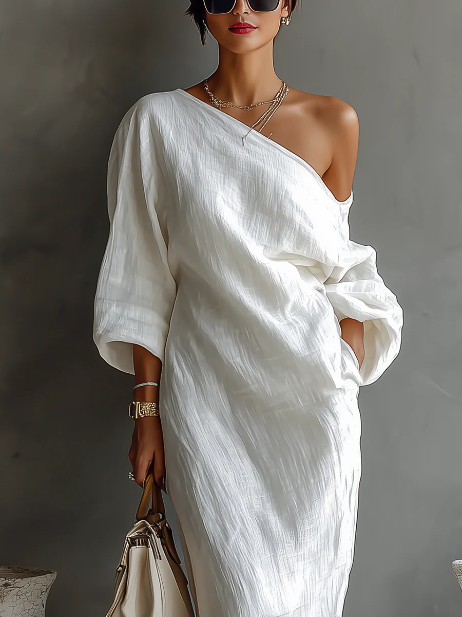 Elise™ | Elegante maxi-jurk met één schouder in het wit
