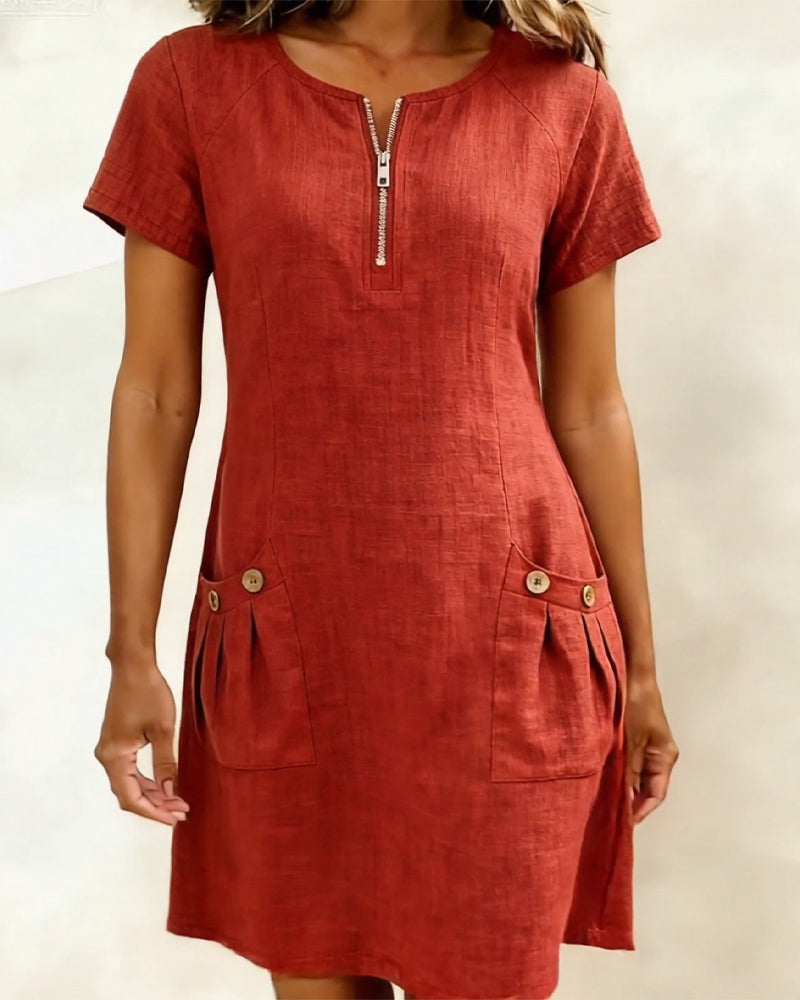 Van Delft Mode® | Katoenen jurk met ritszak