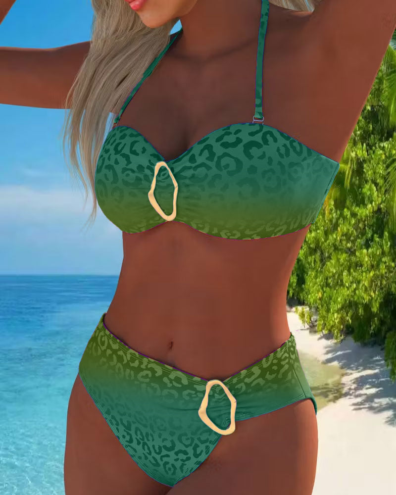 Halter-Neck Luipaardprint Gradient Badpak