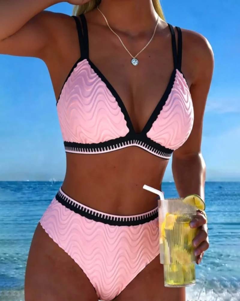 Kleurblok Dubbele Band Textuur Bikini