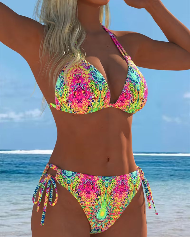 Gekleurde Halter Print Bikini