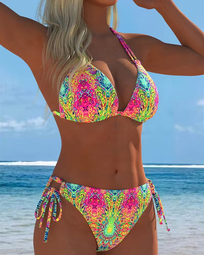 Gekleurde Halter Print Bikini