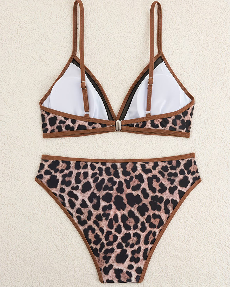 Luipaardprint Kleur Blok Triangle Bikini