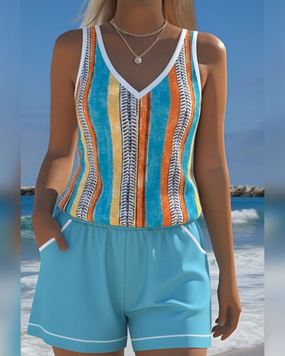V-hals Geprinte Tankini Zwemkleding