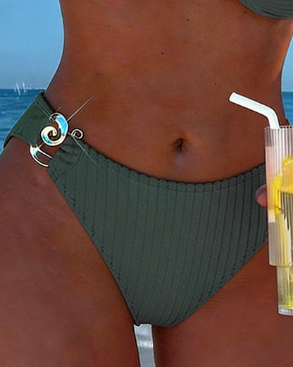 Verticale Patroon Metalen Gesp Gespleten Bikini