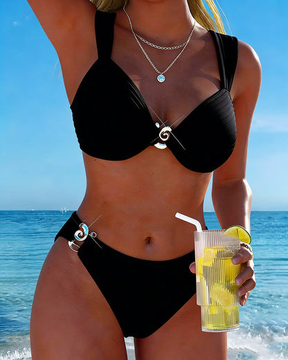 Verticale Patroon Metalen Gesp Gespleten Bikini