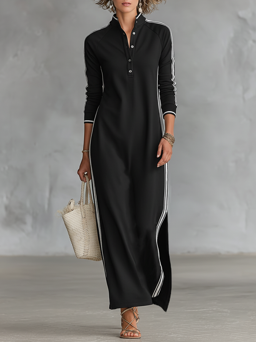 Sweat Maxi Jurk Met Knopkraag
