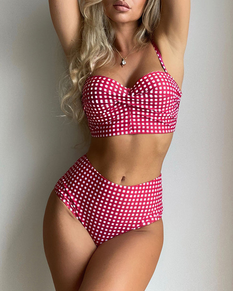 Geruite bikini met dunne bandjes