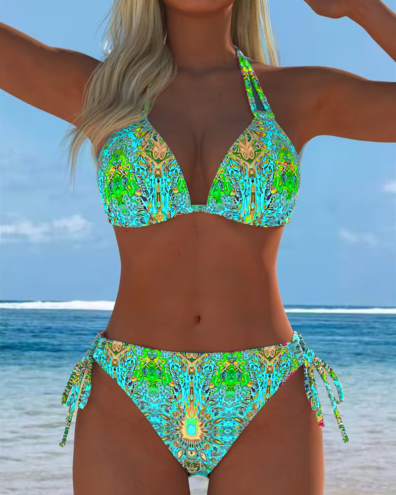Gekleurde Halter Print Bikini