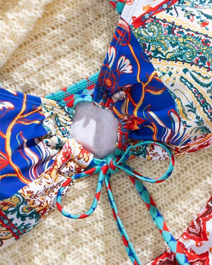 Geprinte Lace-Up Sexy Triangle Bikini