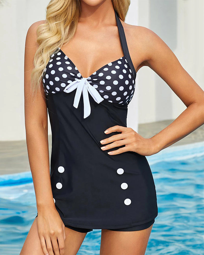 Halter Nek Polka Dot Slankmakende Badpak